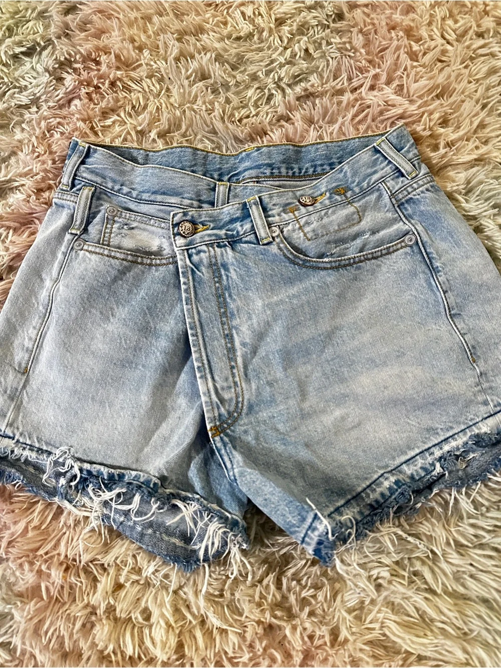 New R13 Tilly With Let Down Hem Crossover Asymmetric Denim Shorts Size 25